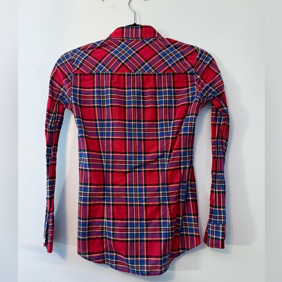 J Crew XXS Petite button up plaid cotton shirt Red - Picture 4 of 4